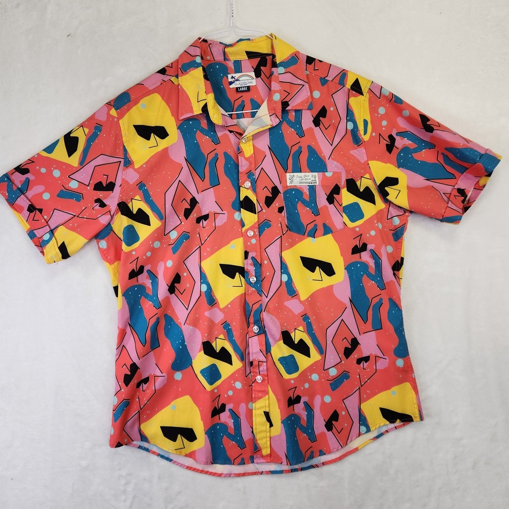 Party Shirt International Mens Large 80s‎ Memphis Style Abstract Button Down
